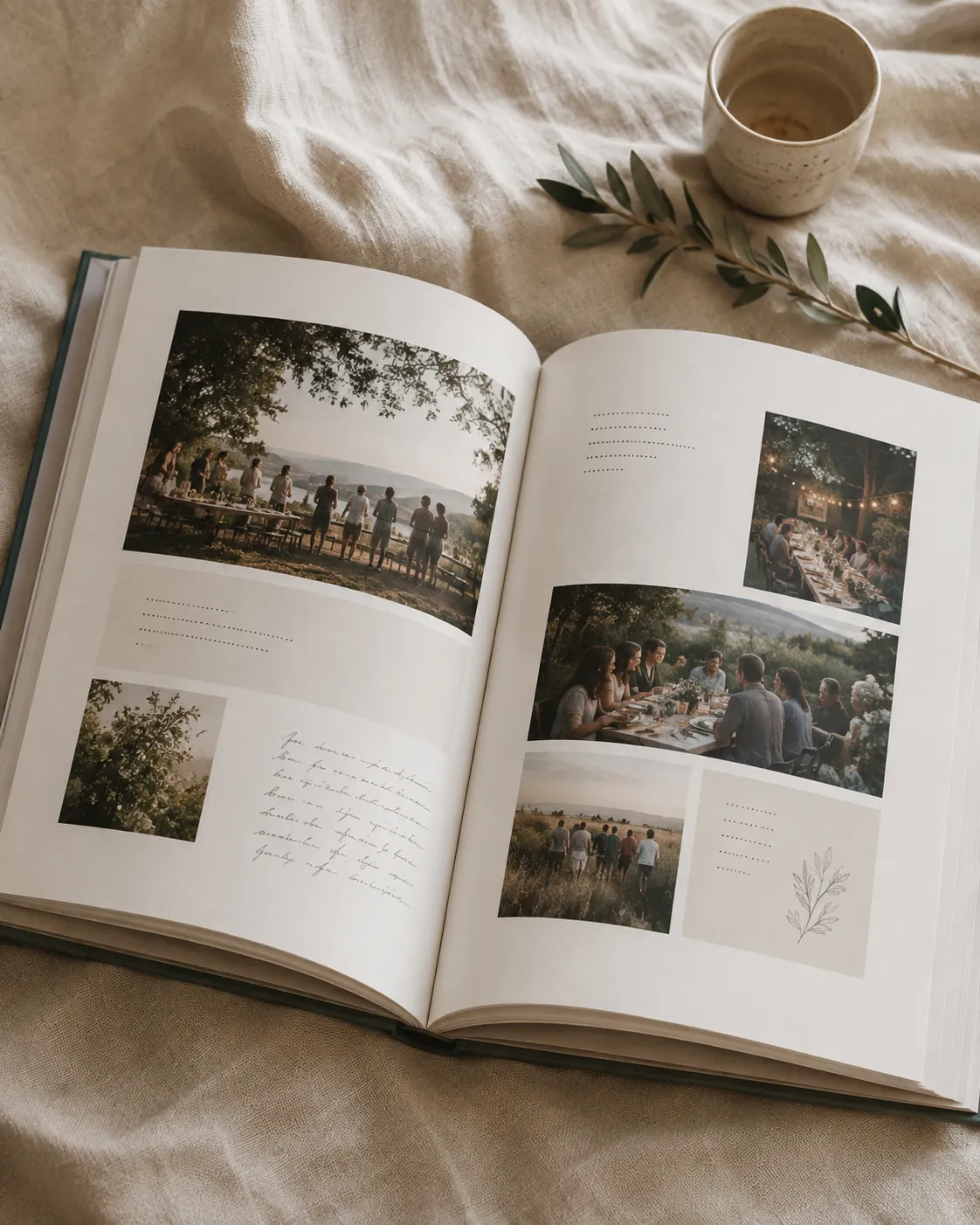 Gestaltungsentwurf: Buchseiten mit Fotos und persönlichen Texten
